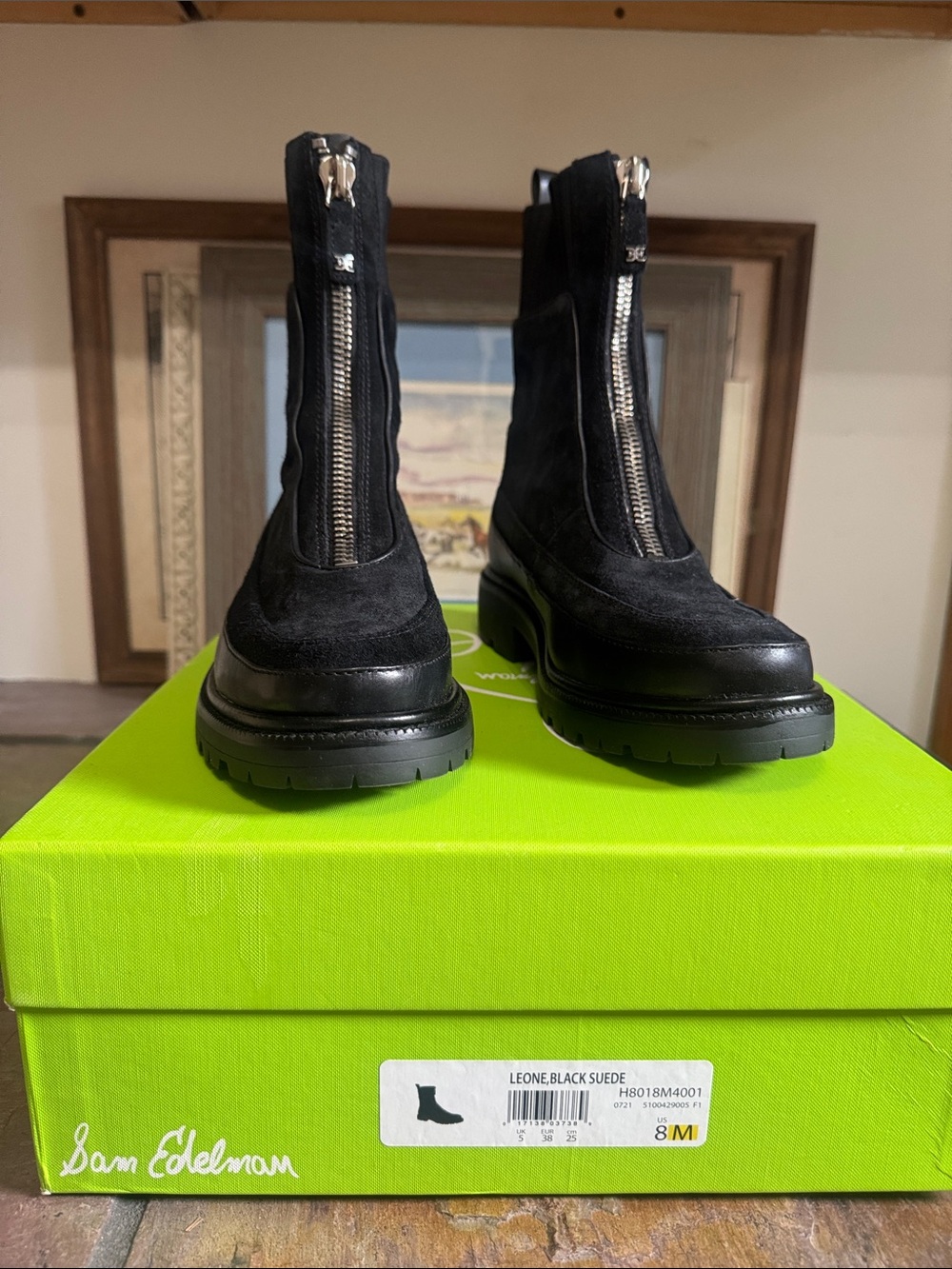 Sam Edelman Black Suede Front-Zip Womens  Ankle Boots